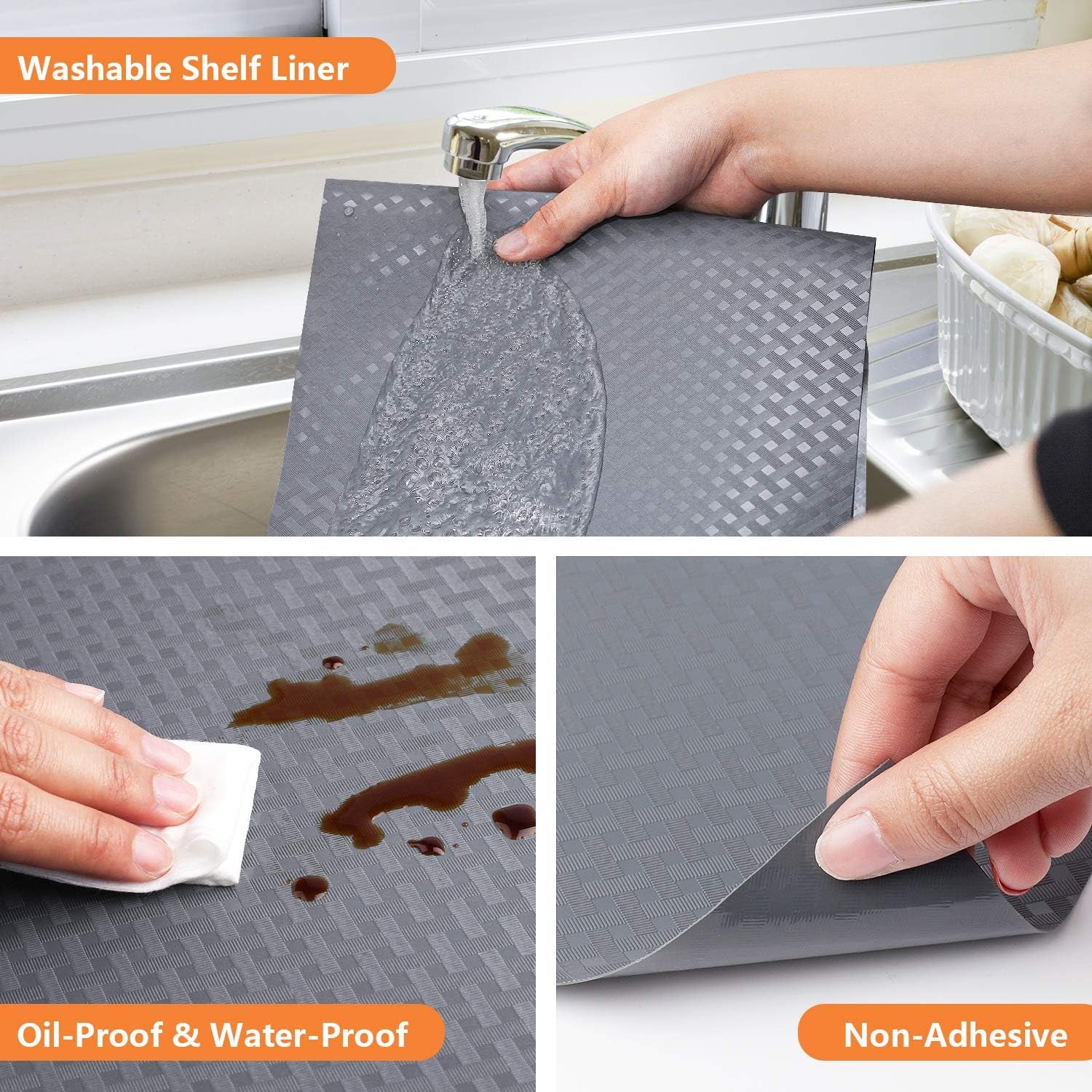Shelf Liners for Kitchen Cabinets Refrigerator Liners Waterproof & Oil-Proof Kitchen Cupboard Liner Plastic Drawer Mats EVA Material Non Adhesive Fridge Liner for Shelves Gray 11.8 X 59 Inch