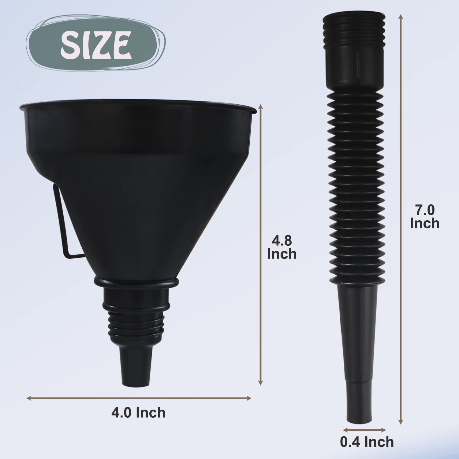 Professional Automotive Plastic Oil Funnel Set - 5 Large Flexible Fuel Funnels with Hose for Efficient Liquid Transfer in Automotive, Marine, and Canning Applications