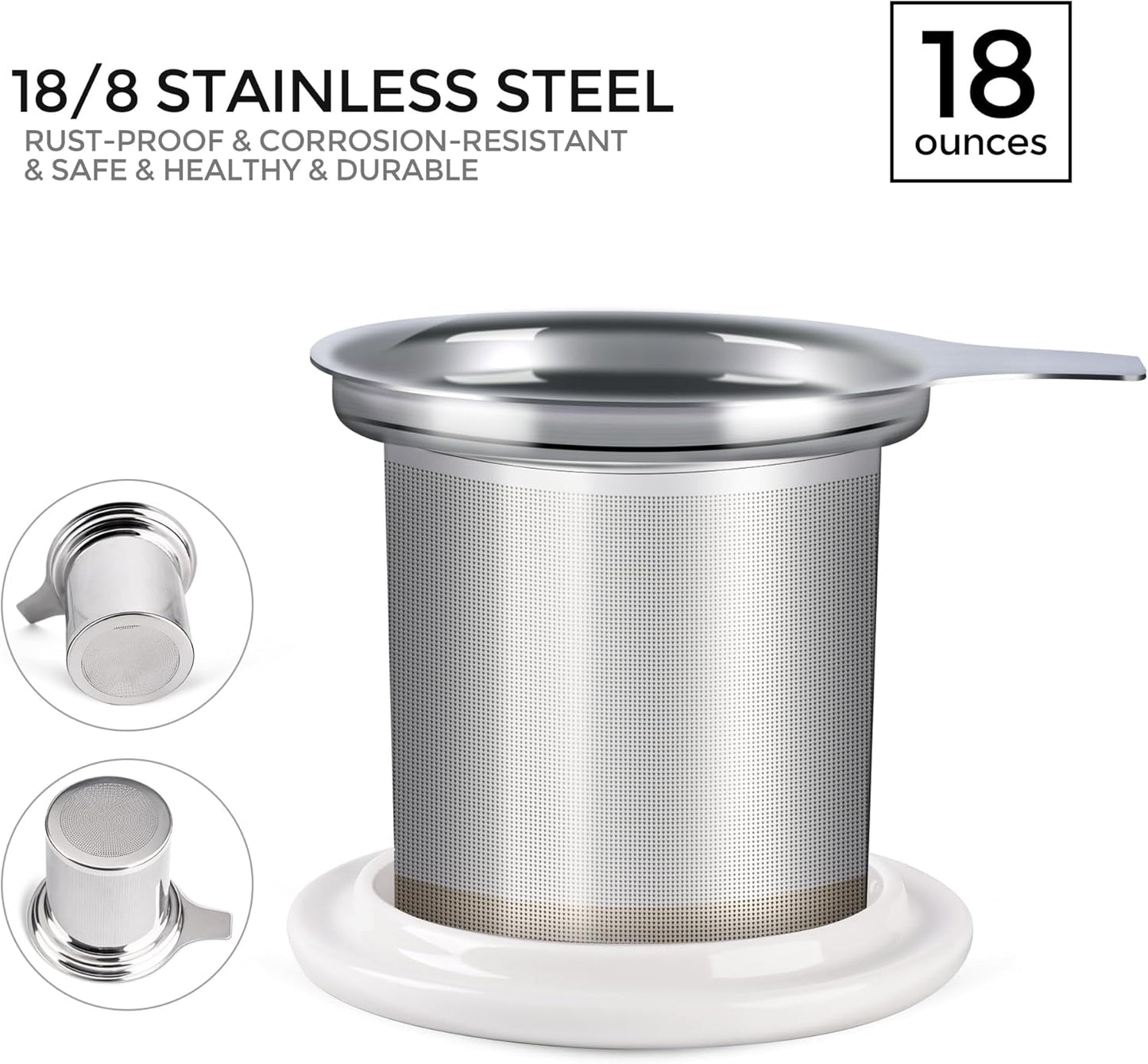 Ceramic Tea Mug with Infuser and Lid, 18 Ounce Capacity, Microwave and Dishwasher Safe, Ideal for Loose Leaf Tea Enthusiasts