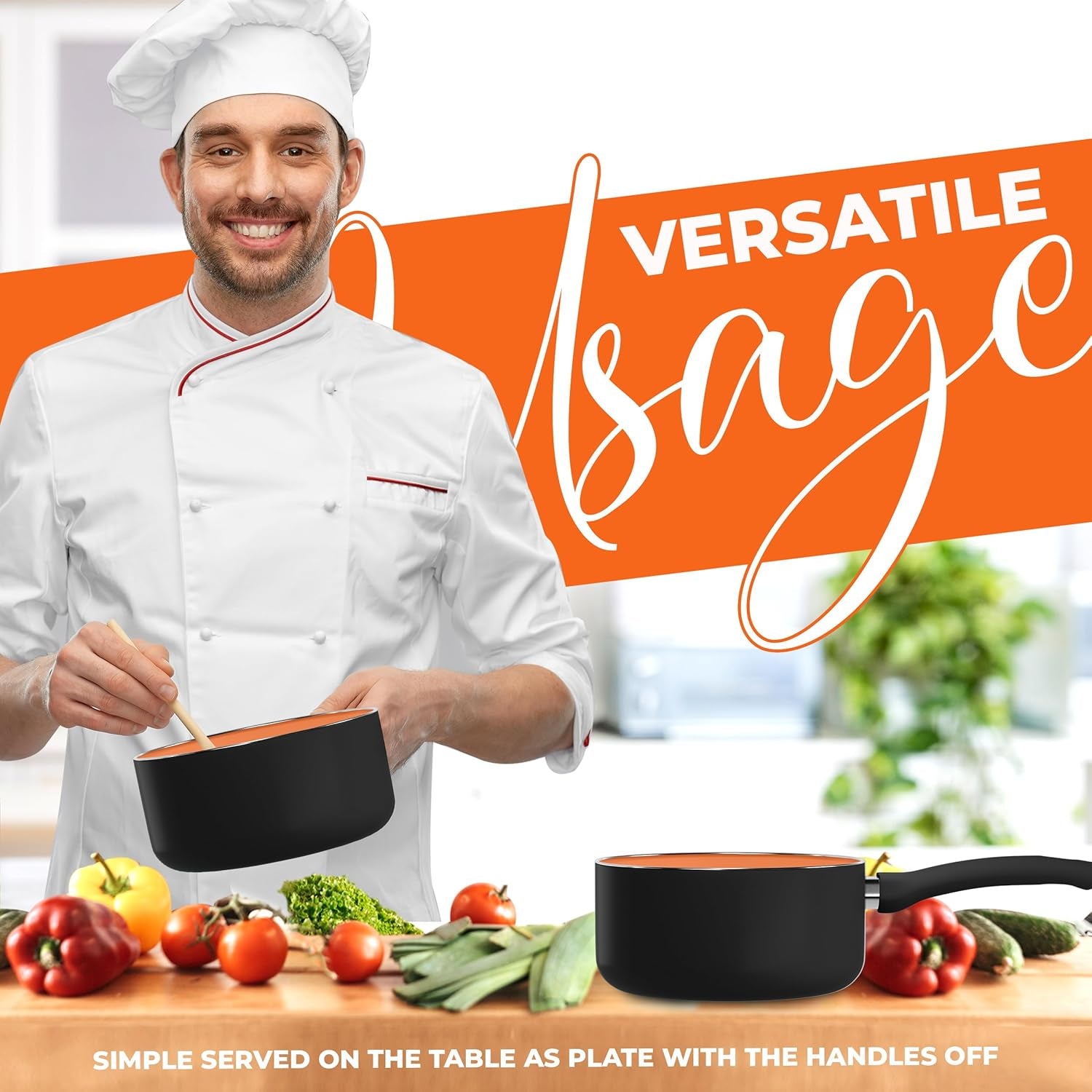 Detachable Handle Nonstick Saucepan with Glass Lid, Multipurpose Use for Home, Kitchen or Restaurant (Copper)