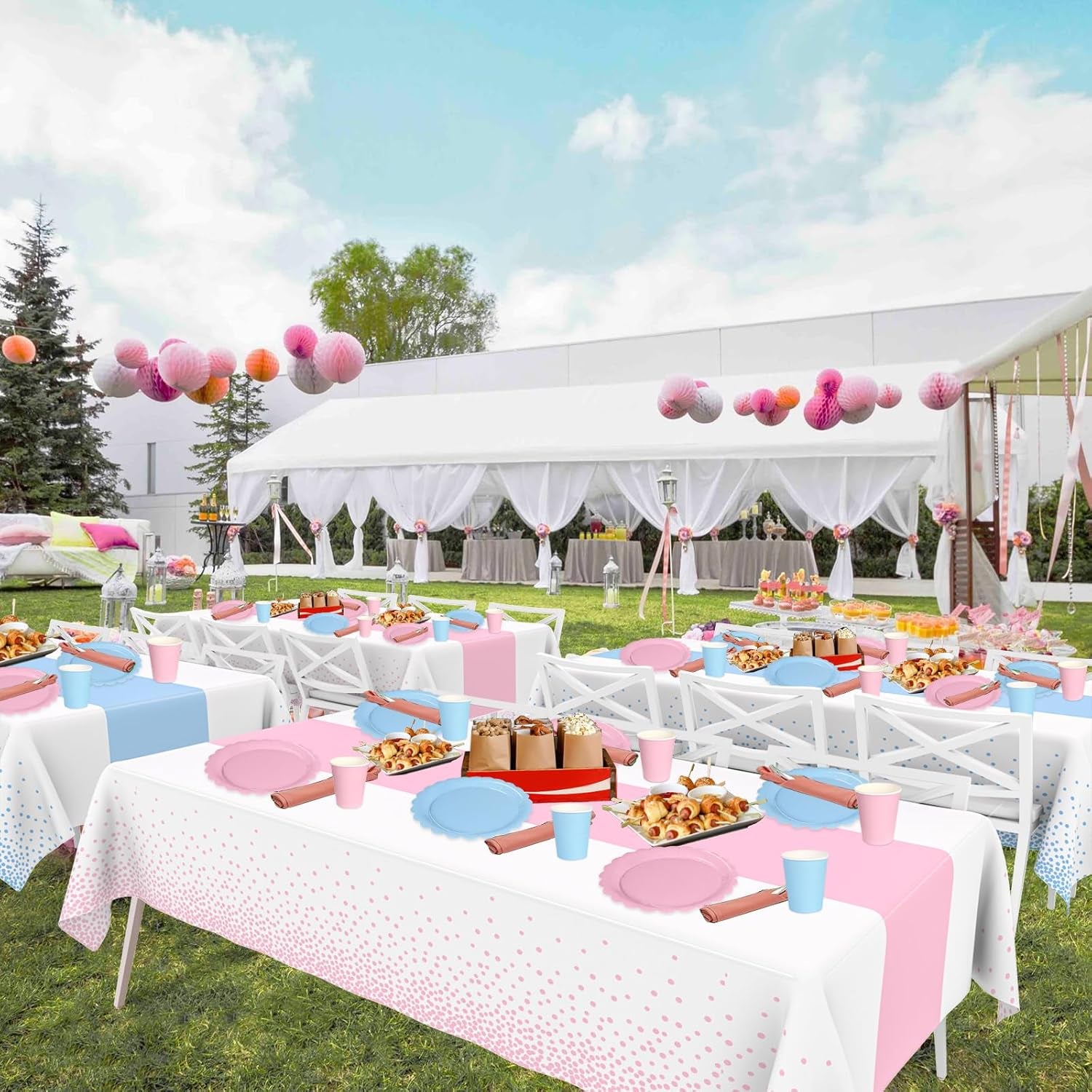 6 Pack Pink and Blue Tablecloths, Gender Reveal Disposable Plastic Waterproof Table Cover for Boy or Girl Gender Reveal Party, Baby Shower, Birthday Party Decorations 54" X 108"