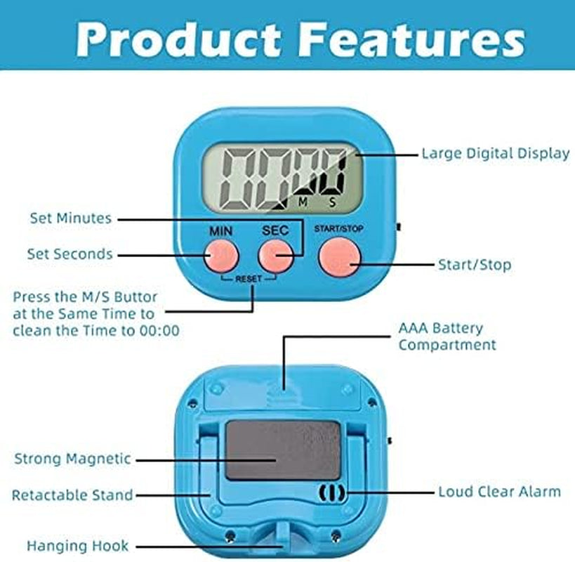 Timer for Kids,Oversized Display,Kitchen Timer Digital,Magnetic Back,Loud Ring,Stand for Cooking,Classroom,Bathroom,Teachers,Kids（Blue）