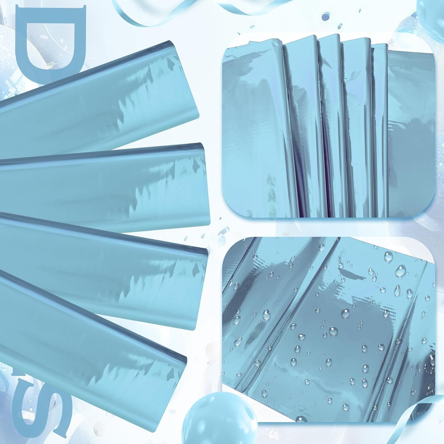 Light Blue Foil Disposable Tablecloths - 54 x 72 Inches - Waterproof Covers for Baby Showers, Frozen-Themed Birthdays, Winter Celebrations, Christmas, Weddings, and Graduations - Set of 4