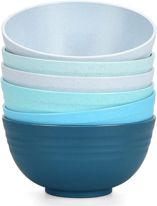 Unbreakable Cereal Bowls 25 OZ Microwave and Dishwasher Safe Bpa-Free Eco-Friendly Wheat Straw Bowl Assorted Color Dessert Bowls for Serving Soup, Oatmeal, Pasta and Salad [Set of 6]