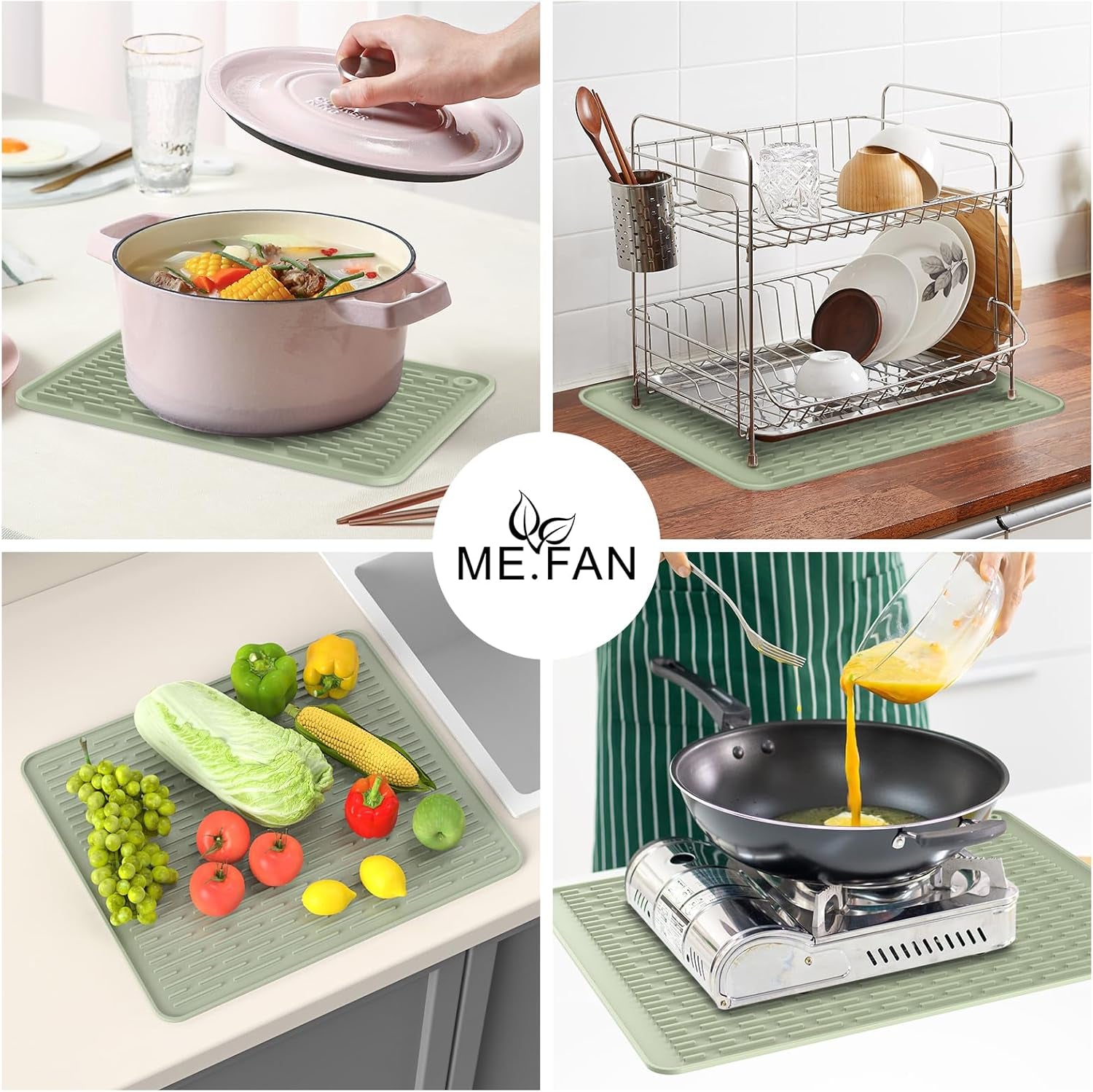 Silicone Dish Drying Mat for Kitchen Counter, Dish Drying Pad for Sink, Refrigerator or Drawer, Countertop Protection Pad S - 12'' X 8'' - Desert Sage