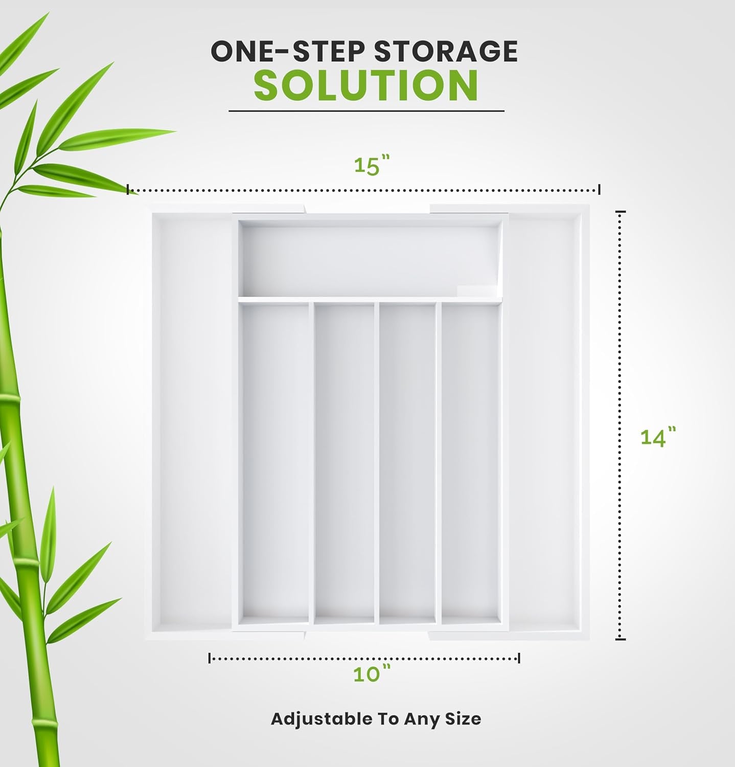 Expandable Bamboo Utensil Drawer Organizer, Silverware Organizer for Cutlery, Flatware Holder (5-7 Slots, White) - Pack of 1