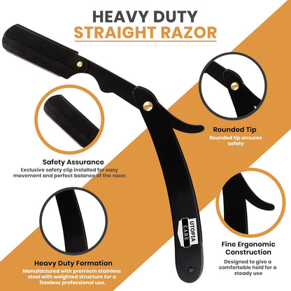 Professional Straight Razor for Men, Barber Straight Edge Razor Safety with 100 Pack Blades, Black