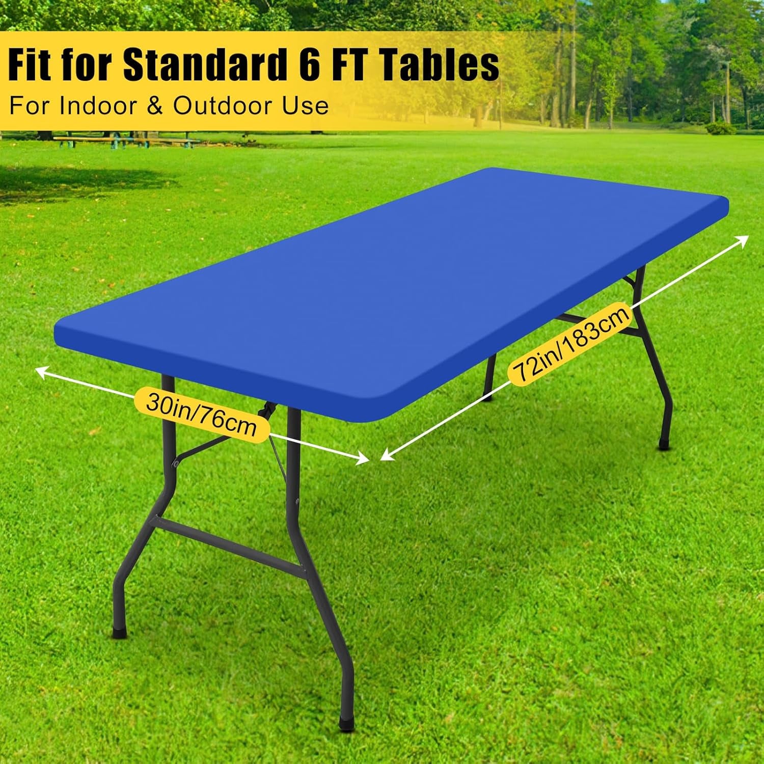Elastic Fitted Vinyl Tablecloth with Flannel Backing for 6Ft Folding Tables, Waterproof and Wipeable, Ideal for Indoor and Outdoor Use (Blue, 30" x 72")