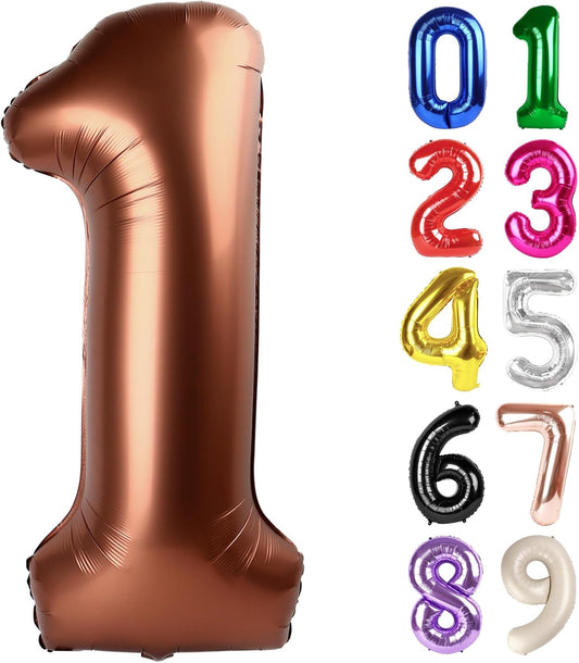 1 Balloon - Coffee Brown Birthday Number Balloons, 40 Inch Large Foil Balloons for Men Women Boys Girls Coffee Brown Themed Birthday Decorations