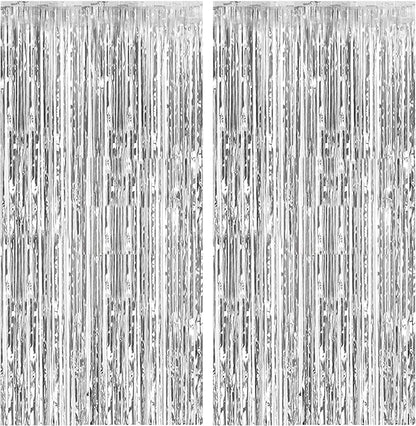 2 Pack Foil Curtain Backdrop Silver Metallic Tinsel Foil Fringe Curtains Photo Booth Props for Birthday Wedding Engagement Baby Shower Bachelorette Christmas Holiday Celebration Party Decorations