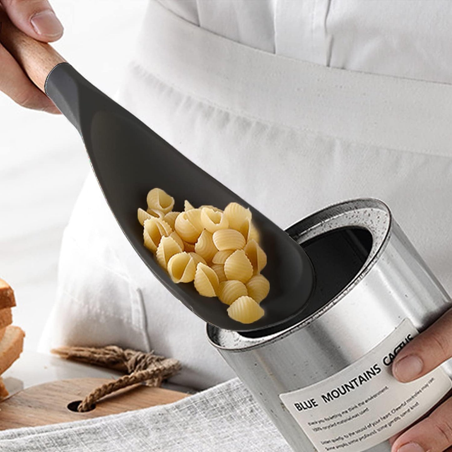 Cooking Spoon for Nonstick Cookwares,  Silicone Spoon for Mixing, Scoop, and Scrape, Black, 11.4''