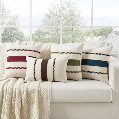 Set of 2 Boho Brown Decorative Throw Pillow Cover 18X18 Inch for Couch Bed Sofa, Aesthetic Modern Organic Farmhouse Home Decor, Soft Cotton Cute Accent Macrame Woven Cushion Case