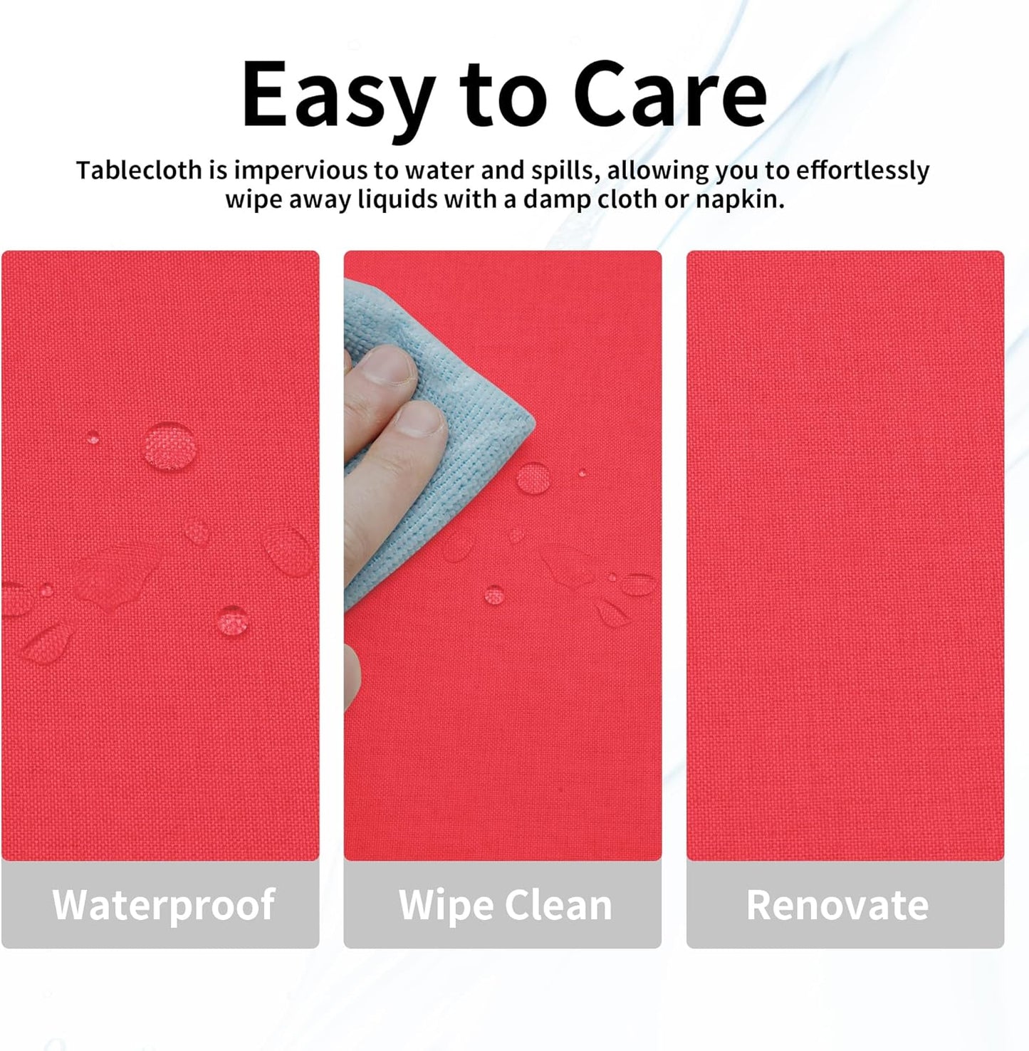 Faux Linen Waterproof Spill-Proof Tablecloth Stain Resistant round Table Cloth Wrinkle Free Decorative Fabric for Kitchen, Dining, Party, Weddings, Restaurants (70 In-Round, Red)