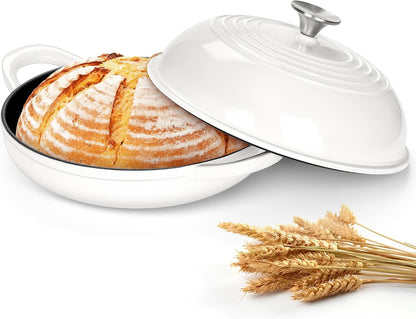 Dutch Oven for Bread Baking, 5.5 Quart Enameled Cast Iron Bread Oven with Lid, round Bread Pan for Homemade Sourdough Baking, Easy to Clean & Dome Lid, White