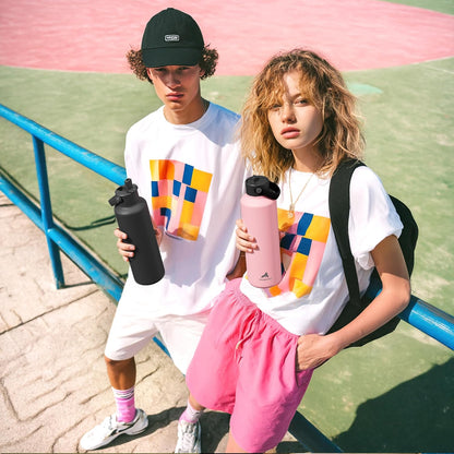 24 Oz Double Walled Water Bottle for Women: Leakproof, Cup Holder Friendly, Standard Mouth, Top Handle, Insulated Stainless Steel Flask for Student, Teacher, Nurse, Commuter, Bag, Home (Cloudy Rose)