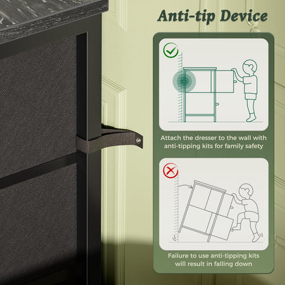 63-Inch Black Dresser and Entertainment Center with 9 Drawers, Suitable for 55 to 70 Inch TVs, Ideal for Bedroom and Closet Storage