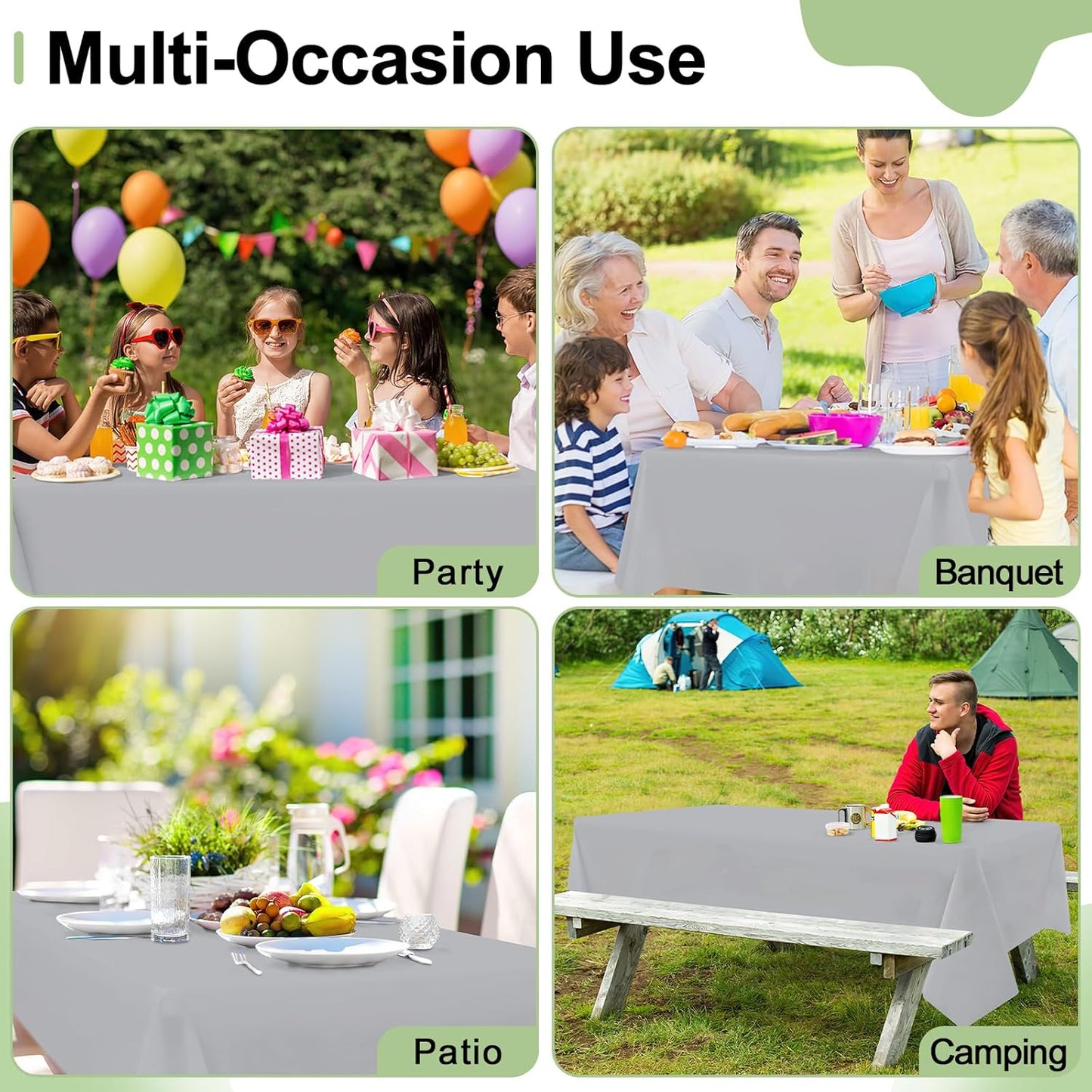 6 Packs Disposable Plastic Table Cloth, 54 X 108 Inch Waterproof Rectangle Tablecloth, Leakproof & Sturdy Decorative Table Covers for Picnic, Party and Outdoor, Grey