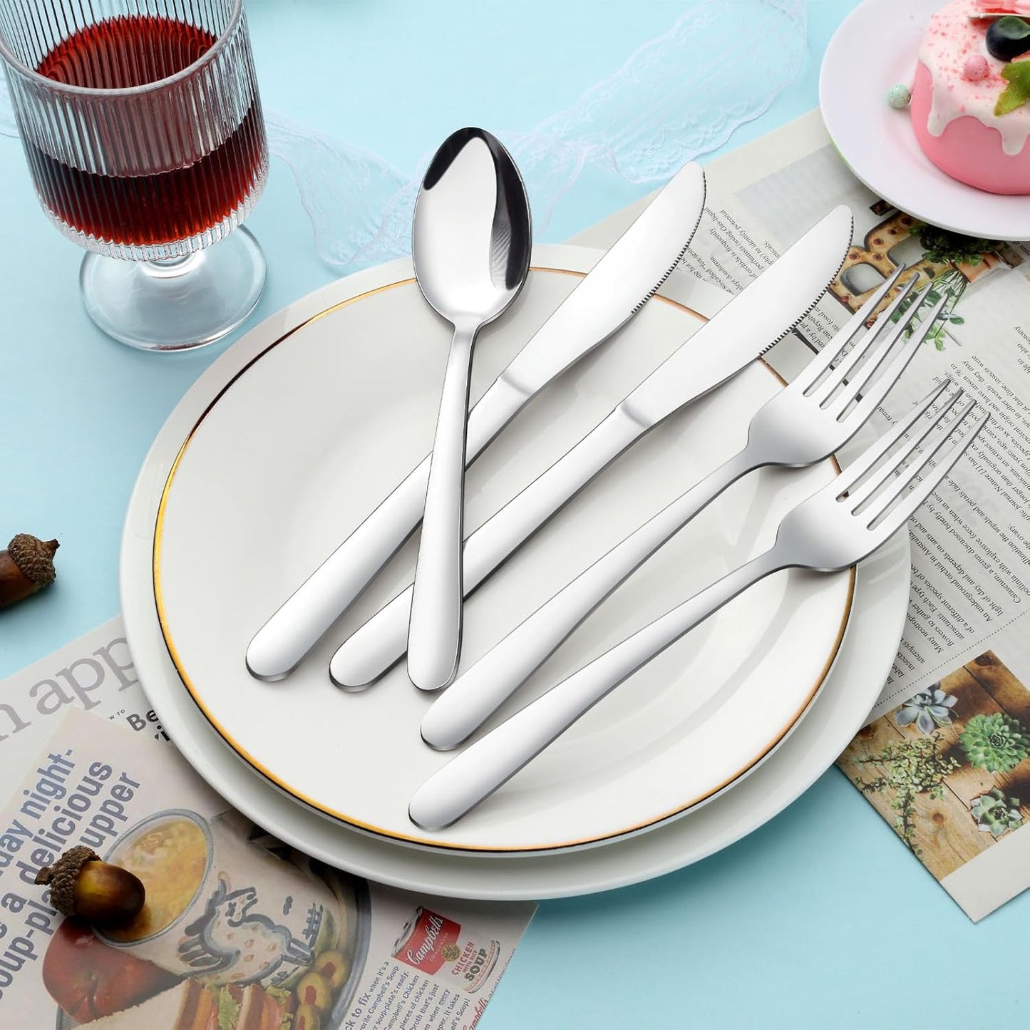 24 Pieces Forks and Knives Set, Food Grade Stainless Steel Silverware Set with 12 Knives & 12 Forks, Fork Silverware, Butter Knife, Metal Fork & Dinner Knives, Mirror Polished, Dishwasher Safe