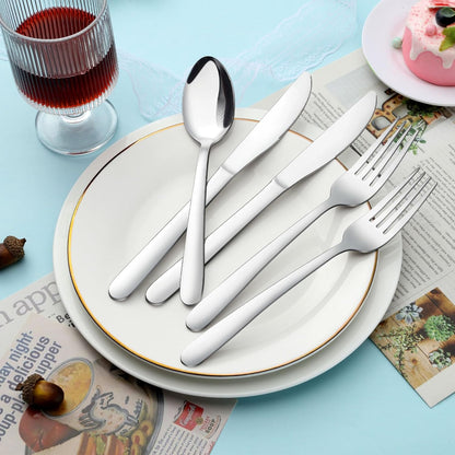 24 Pieces Forks and Knives Set, Food Grade Stainless Steel Silverware Set with 12 Knives & 12 Forks, Fork Silverware, Butter Knife, Metal Fork & Dinner Knives, Mirror Polished, Dishwasher Safe