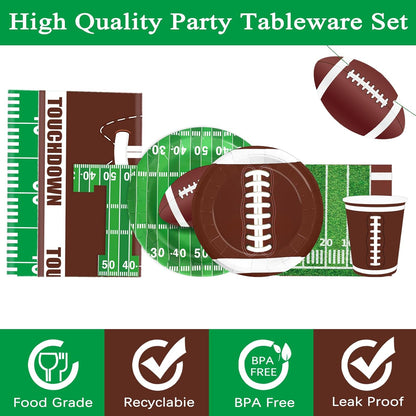 Football Party Supplies Football Themed Party Decorations Including Plates, Napkins, Cups, Banner and Tablecloth for Football Birthday Party Decorations, 24 Guests