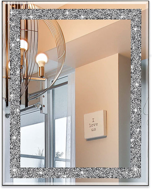Rectangular Wall Mirror Crystal Crush Diamond Mirror for Home Décor Accent Mirror for Bathroom, Entryway and Bedroom, 16" X 20"