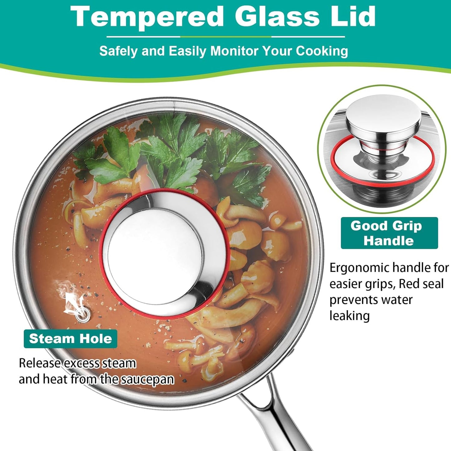 3 Quarts Tri-Ply Stockpot and Saucepan, Stainless Steel Sauce Pan with Lid, Cooking Induction Pot, Kitchen Cookware for All Stoves, Non-Toxic, Durable & Dishwasher Safe, 1 Piece