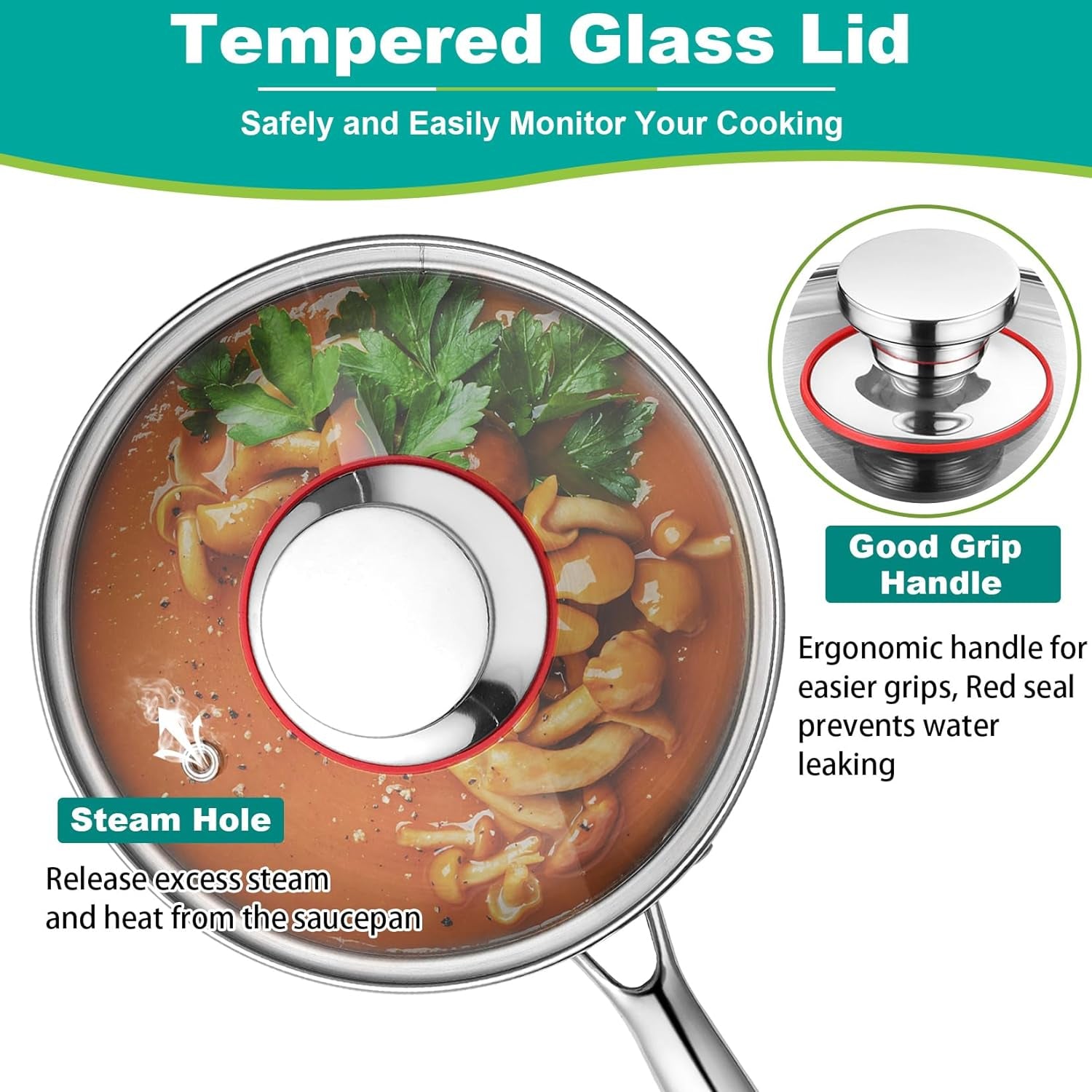 3 Quarts Tri-Ply Stockpot and Saucepan, Stainless Steel Sauce Pan with Lid, Cooking Induction Pot, Kitchen Cookware for All Stoves, Non-Toxic, Durable & Dishwasher Safe, 1 Piece