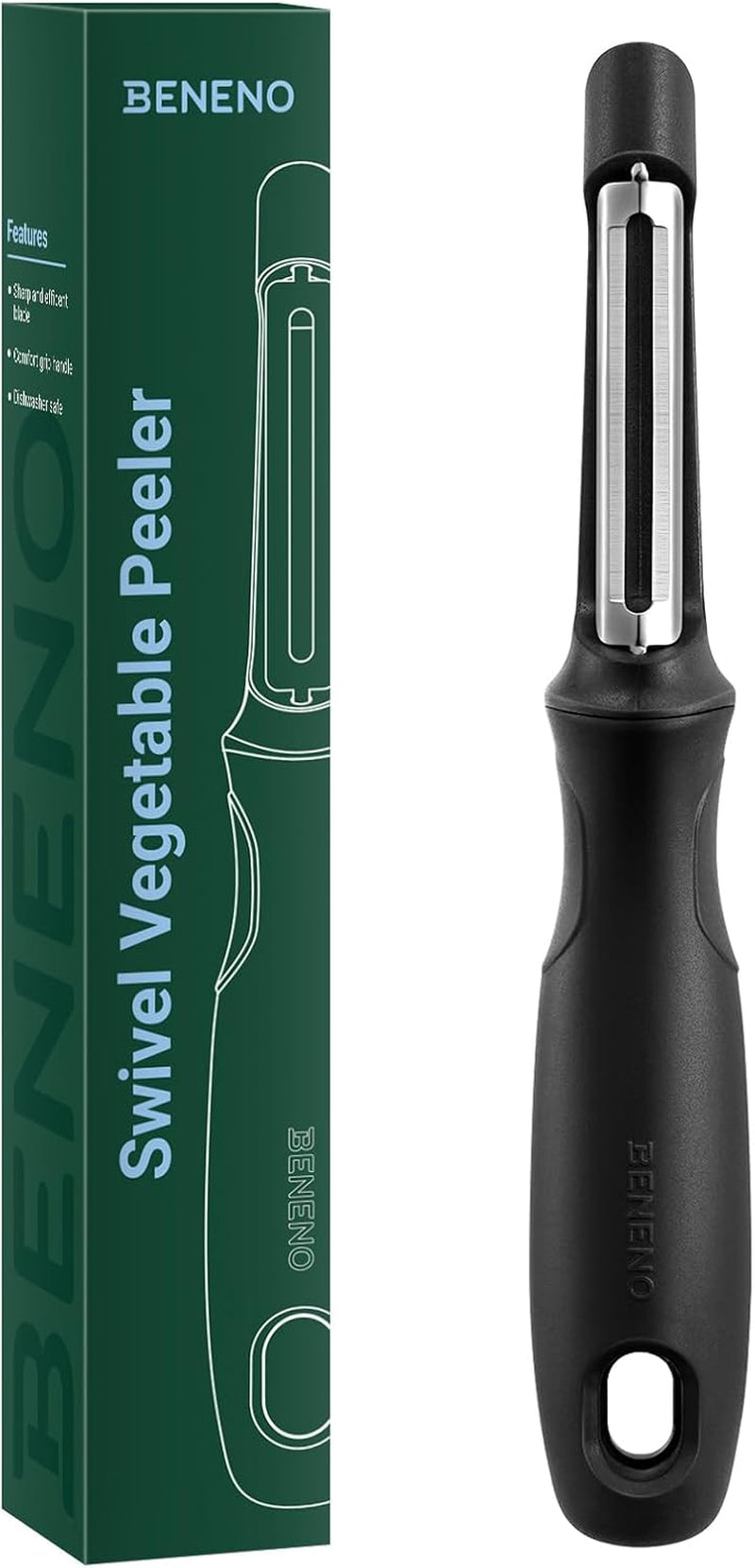 Swivel Vegetable Peeler, Razor-Sharp Smooth Peeling Stainless Steel Blades, Ergonomic Comfort Non-Slip Rubber Handle, Durable Kitchen Peeler Tool with Potato Eye Remover, Dishwasher Safe, Black