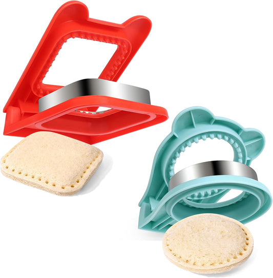 Sandwich Maker,2Pcs Sandwich Cutters for Kids Lunch,Crustless Breakfast Sandwich Cutter and Sealer Set Great for Children Boys Girls Lunchbox and Bento Box,Circle Square