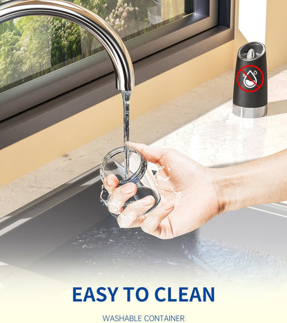 Gravity Electric Pepper Grinder Salt Grinder Pepper Griner Mill Electric with LED Light, Battery Operated, Adjustable Coarseness, Washable 135Ml Container, 1 Pcs