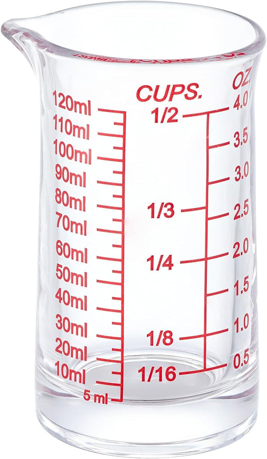 Ackers 4Oz Glass Measuring Cup – Shot Glass with Ounce,Ml,Cups Markings for Kitchen & Bar(Red Line)