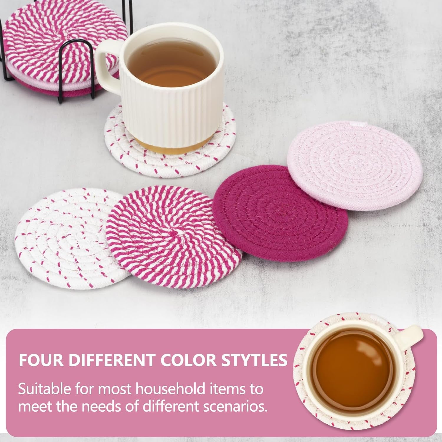Absorbent Drink Coasters Set of 4 - Pink Coasters for Desk and Home Essentials, Ideal for Kitchen and Dining Coffee Table Decor, Modern Aesthetic