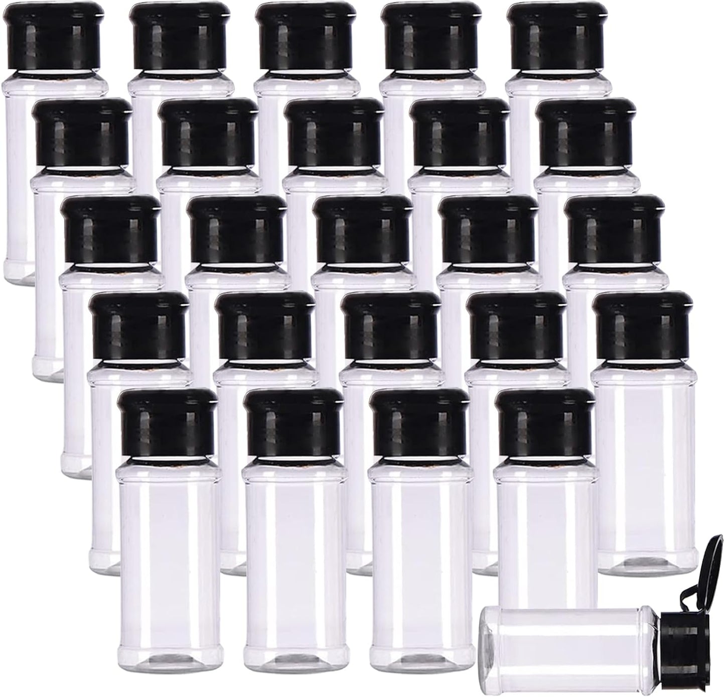 25Pcs Empty Plastic Spice Bottles Set for Storing Barbecue Seasoning Salt Pepper and More 75 Ml/2.5 Oz (Black)