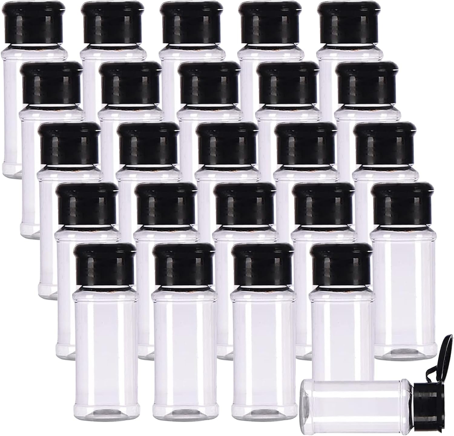 25Pcs Empty Plastic Spice Bottles Set for Storing Barbecue Seasoning Salt Pepper and More 75 Ml/2.5 Oz (Black)