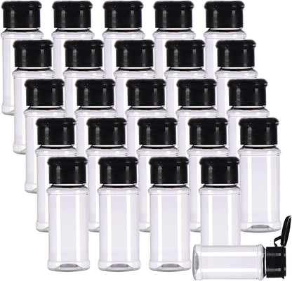 25Pcs Empty Plastic Spice Bottles Set for Storing Barbecue Seasoning Salt Pepper and More 75 Ml/2.5 Oz (Black)