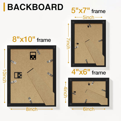 10 Pack Picture Frames Collage Wall Decor, Gallery Wall Frame Set for Wall or Tabletop Display, Engineered Wood and Shatter-Resistant Plexiglass, Multi Sizes with 8X10, 5X7, 4X6 Frames, Black