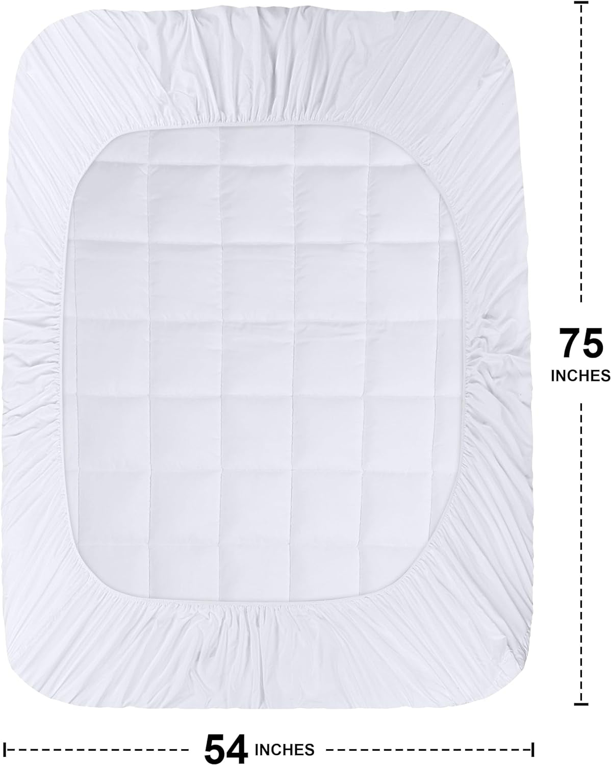 Full Mattress Pad, Quilted Fitted Premium Mattress Protector, Deep Pocket Cover Stretches up to 16 Inches, Fluffy Pillow Topper (54X75 Inches, White)