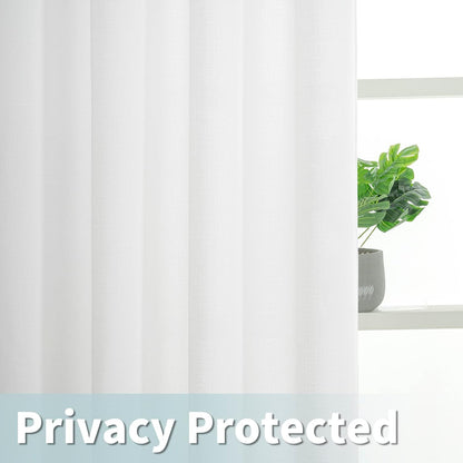 White Linen Curtains 84 Inches Long 2 Panels, Semi Sheer Light Filtering Privacy Neutral Panels Grommet Faux Linen Textured Opaque Drapes for Bedroom/Living Room, 52 X 84 Inch
