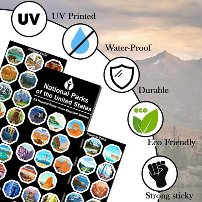 63 National Park Sticker Set,Outdoor Nature Adventure Hiking Inspiration Waterproof Stickers,Used for Water Bottles,Computers,Refrigerators,National Park Stickers of the USA