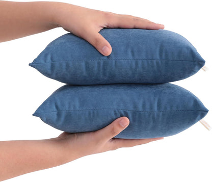 2 Pack Microfiber Tiny Pillows, 11X7 Inches, Mini for Sleeping and Traveling, Washable, Soft Small Travel Nap Pillows, Denim Blue