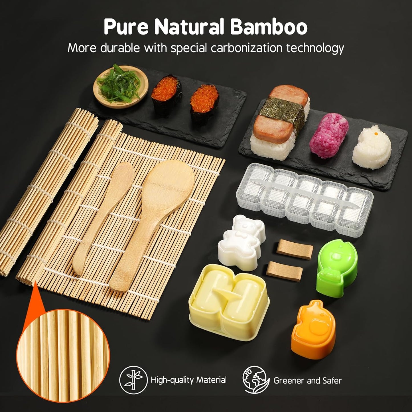 Sushi Making Kit 27 in 1 [Parent-Child] Sushi Kit, for Beginners/Pros Sushi Makers, with Bamboo Sushi Mats, Sushi Bazooka, Onigiri Mold, Rice Paddle, Sushi Knife, Guide Book & More