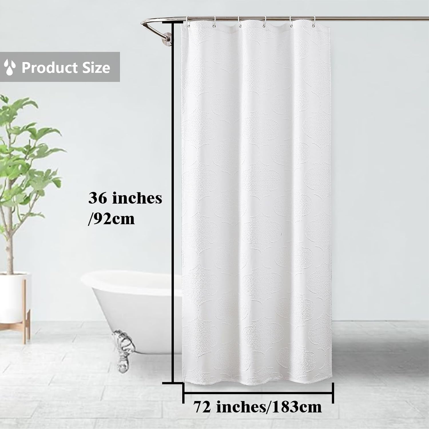 White Shower Curtain Set for Bathroom, 36" Stall Small Boho Design with 12 Hooks, Soft Lightweight Jacquard Fabric, Machine Washable, 36 W X 72 L