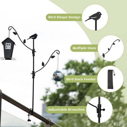 Deck Bird Feeder with Multi-Hooks and Adjustable Branches for Porch