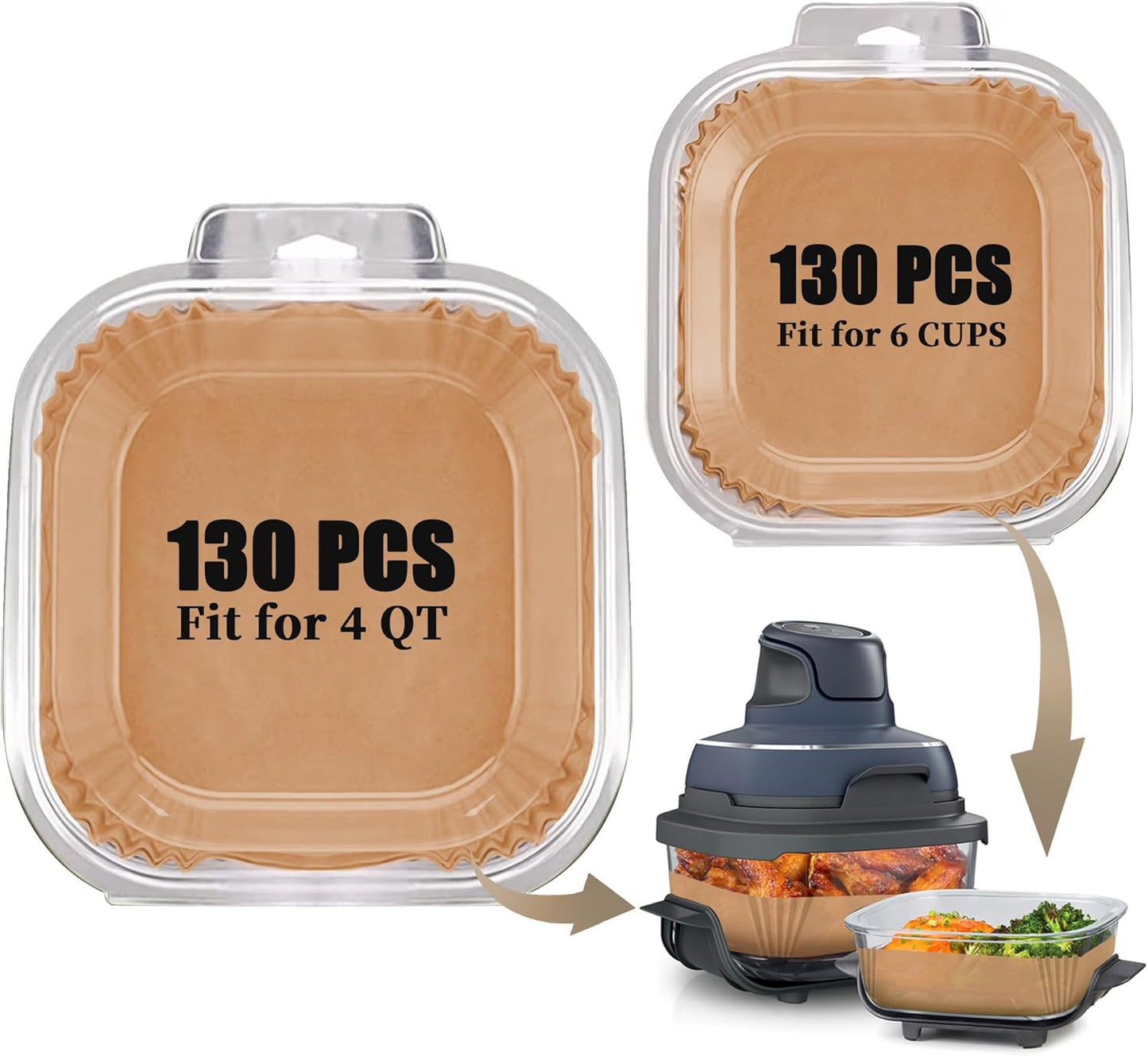 Air Fryer Liners Disposable for Ninja Crispi, 260 PCS Parchment Paper for Ninja Crispi 4-In-1 Portable Glass Air Fryer Cooking System, Non-Stick Airfryer Parchment Paper Liners for Ninja Crispy ﻿