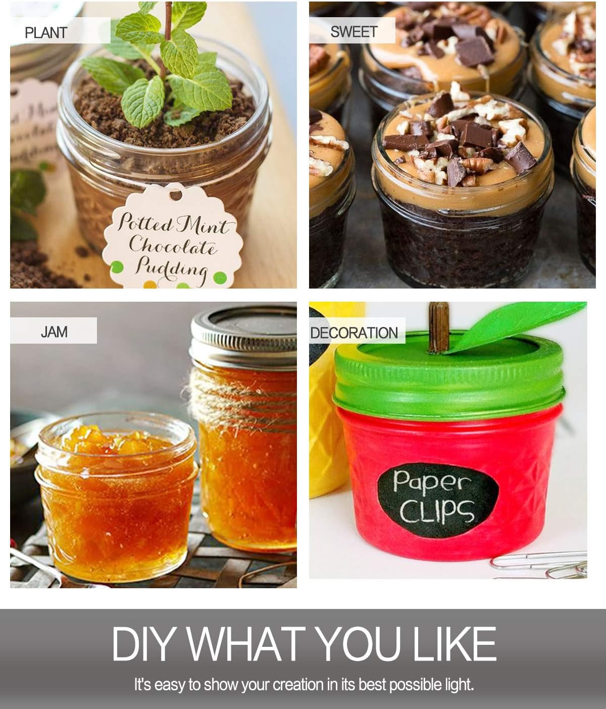 4 oz Mason Jars with Regular Lids - 40 Pack, Perfect for Jam, Honey, Wedding and Shower Favors, DIY Spice Storage