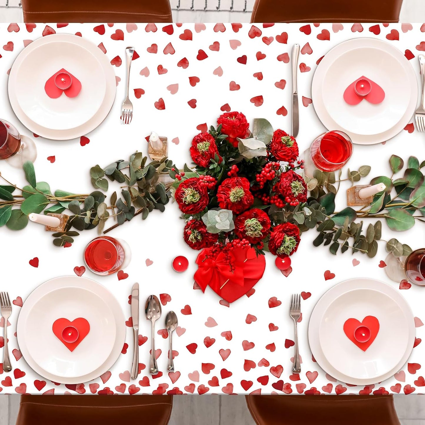 3 Pack 54 X 108In Valentines Tablecloth Disposable Plastic Love Heart Table Cloth Rectangle Table Cover for Galentines Day Wedding Engagement Valentine'S Party Decorations
