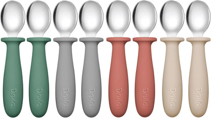 8-Piece Toddler Spoon Set - Safe and Durable Silicone Handle Utensils for Self-Feeding, Made from Food-Grade 18/8 Stainless Steel, Dishwasher Safe with Anti-Choke Design