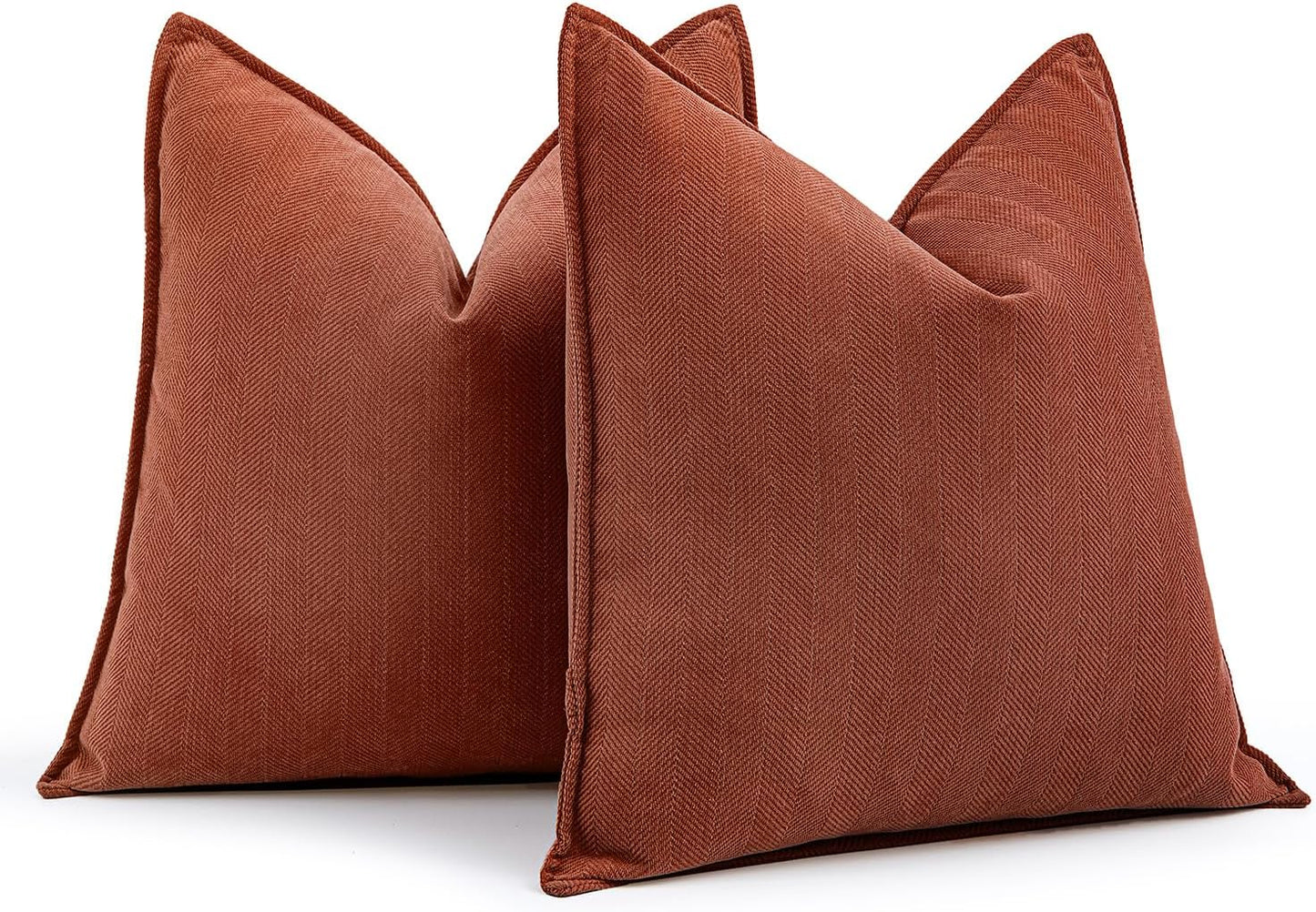 Pack of 2 Rust Decorative Pillow Covers 18X18 Inch Fall Soft Chenille Luxurious Couch Throw Pillows Farmhouse Cushion Covers with Elegant Design for Sofa Bedroom Living Room Home Decor