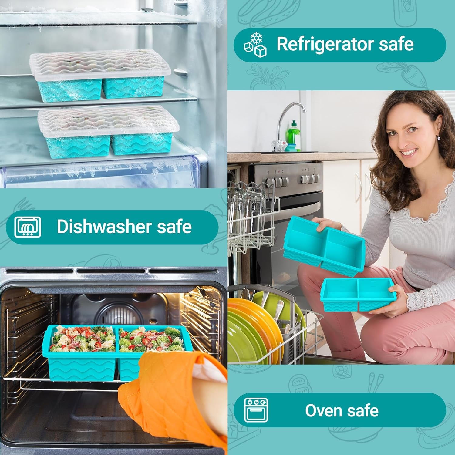 Silicone Freezer Tray with Lid – 2-Cup Soup Freezer Container Molds, Large Ice Cube Trays for Freezing Soup, Sauce & Broth, Meal Prep & Food Storage – Oven & Dishwasher Safe, 2-Pack