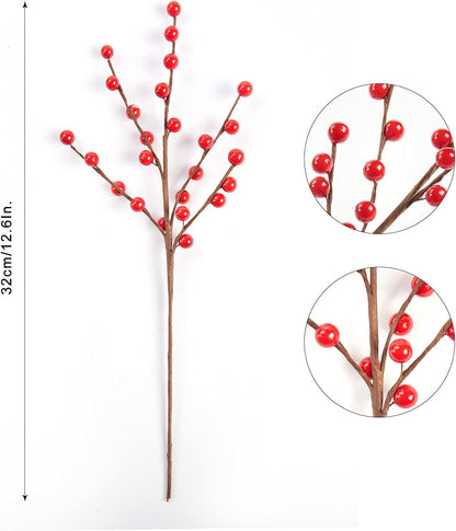 12 Pack Berry Stems - 12.6'' Holly Berry Stems for Christmas Tree Filler Branches, Red Berries Christmas Decor, Picks, Artificial Cranberries Ornaments Crafts Holiday Home Decor